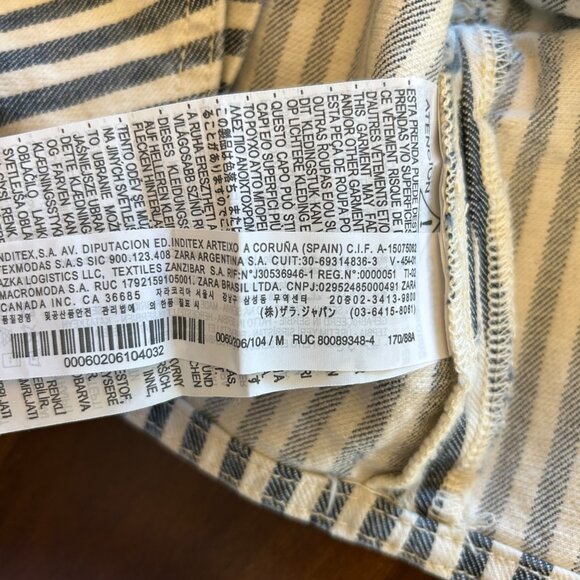 NWT Zara Denim Crop Top White Blue Striped Side Zipper Size Medium - Picture 10 of 15